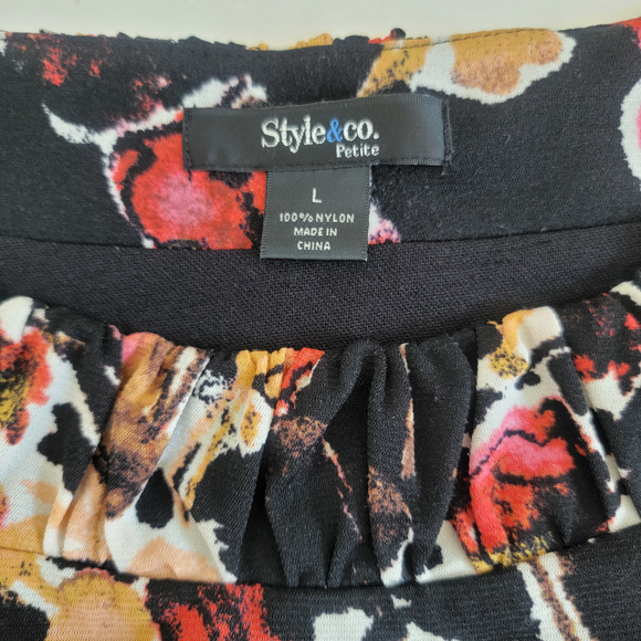 Floral Stretchy 3/4 Sleeve Top Petite L - Picture 4 of 7